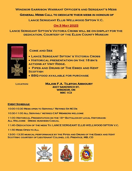 Mess dedication in honour of Lance Sergeant Ellis Wellwood Sifton V.C.